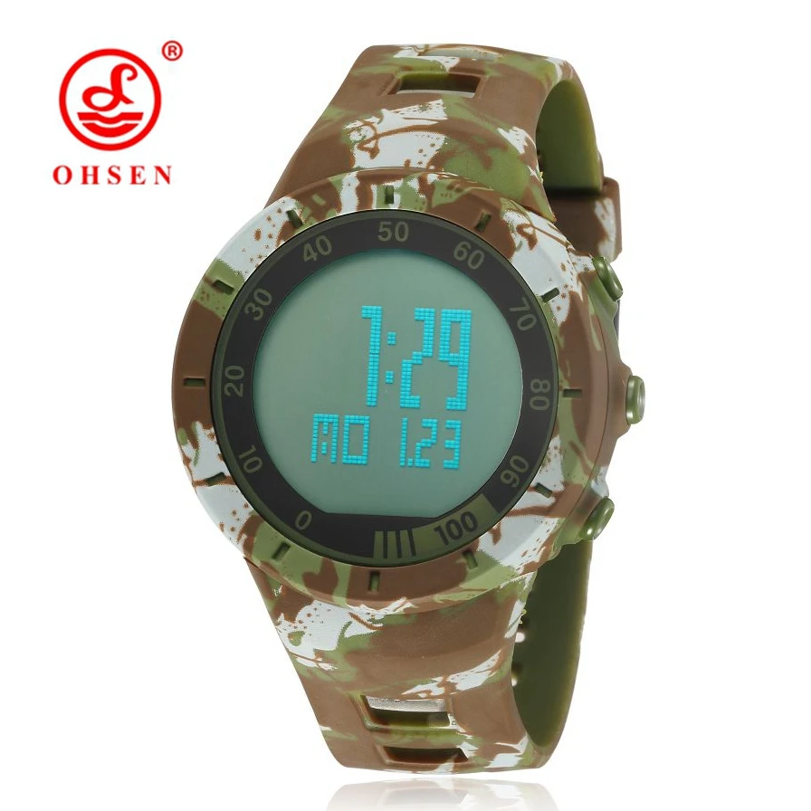 OHSEN Water resistant Rubber Camouflage font b Watch b font LED Sport Shock font b Couple