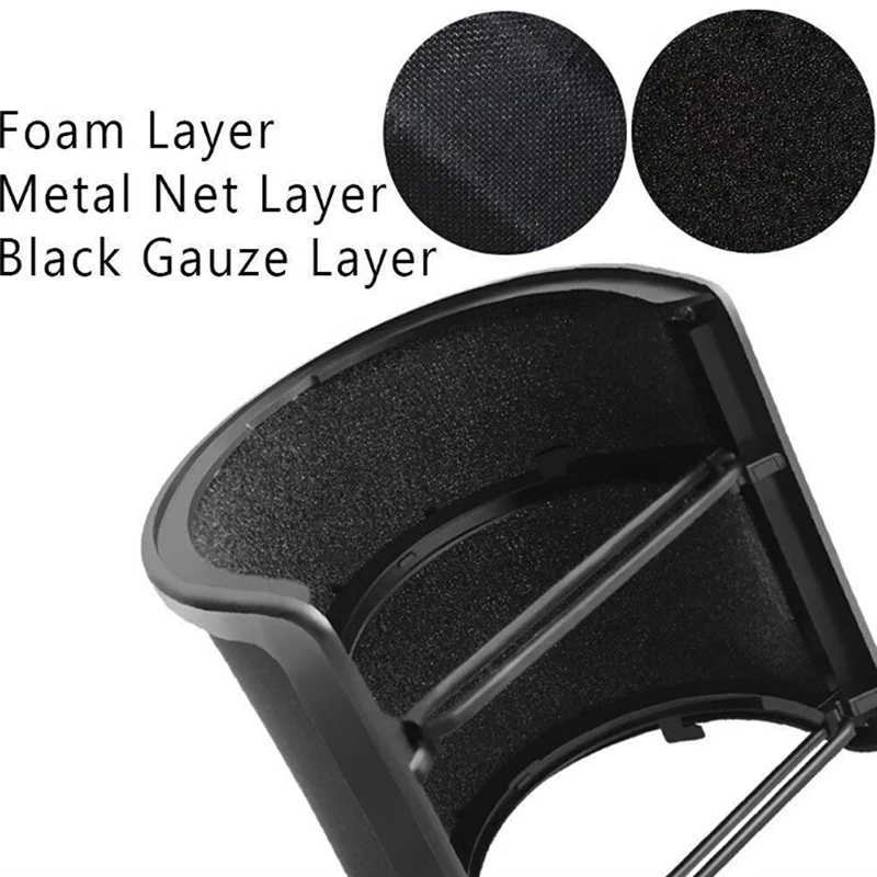 

Dual Layer Recording Microphone Filter Mask Metal Mesh Shield Microphone Windscreen for Vocal Recording Black
