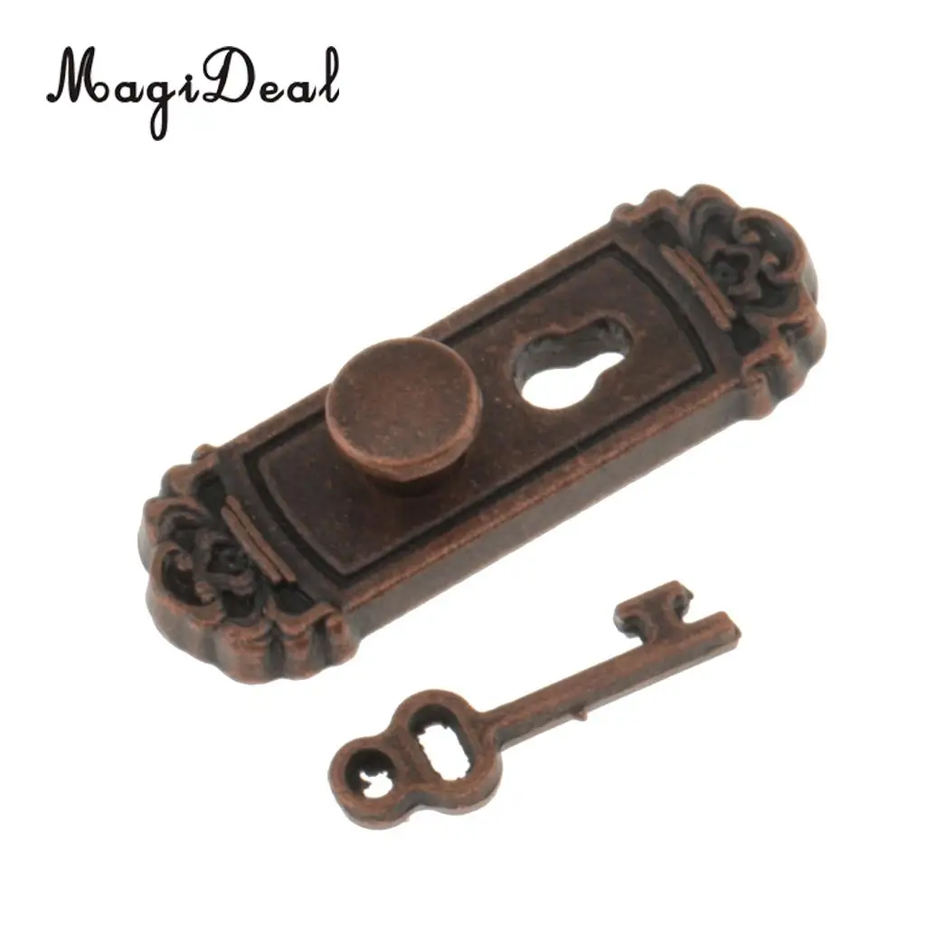 MagiDeal 4 Pieces 1/12 Dollhouse Miniature Vintage Door Locks with Keys for Dollhouse DIY Furniture Toys Accs-Bronze