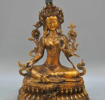 

18'' China Tibet Green Tara Buddha Goddess Bronze Statue