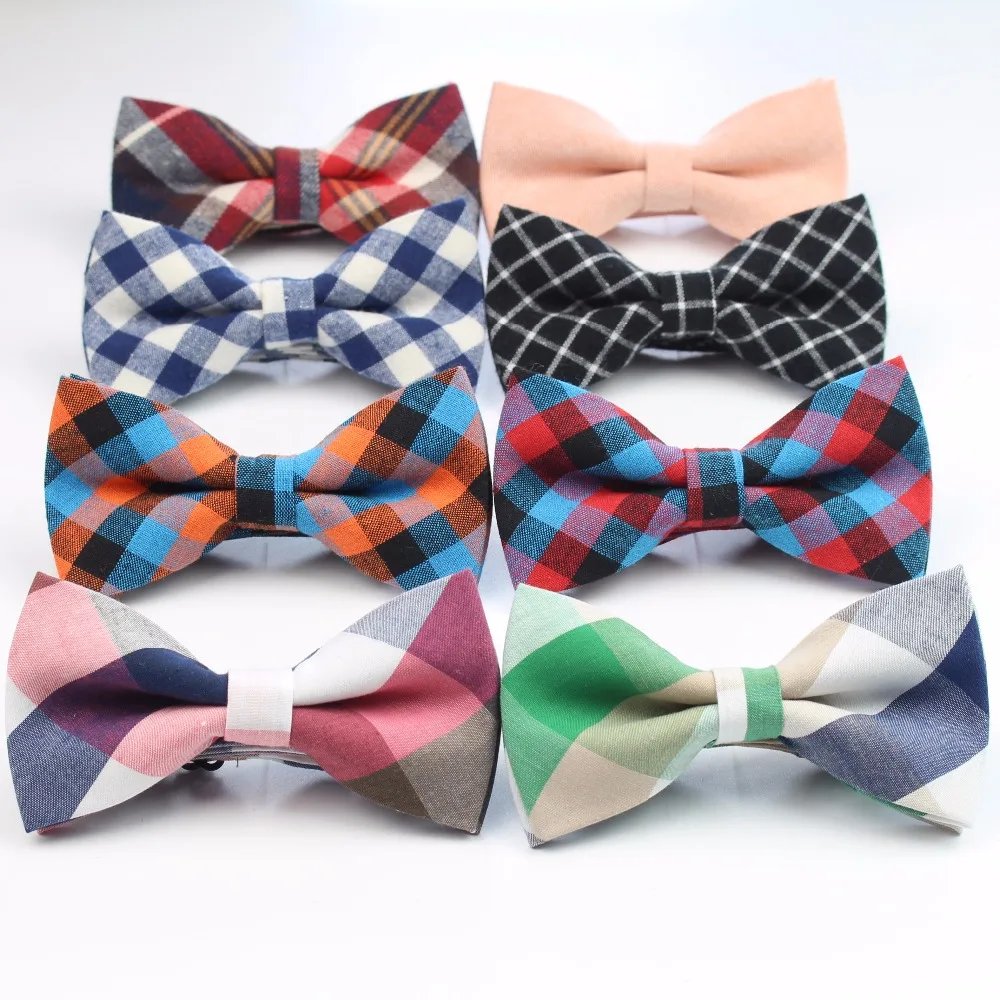 

Men Bow Tie Plaid Style Cotton Bowtie Casual Gravata Borboleta Butterfly Tartan Strip Colorful Ties