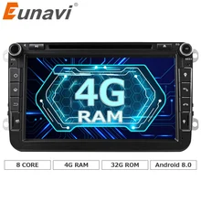 Eunavi 2 din Android 8.0 Octa Core 4GB RAM Car DVD for VW Passat CC Polo GOLF 5 6 Touran EOS T5 Sharan Jetta Tiguan GPS Radio bt