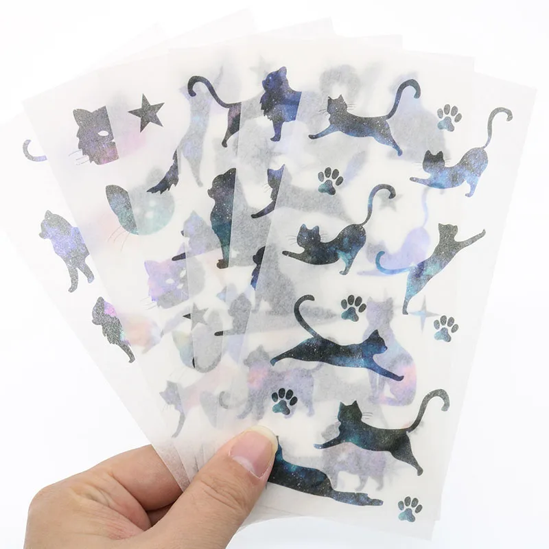 

6pc/package, Korea Cute Cartoon Star Cat Transparent Sticker Children Stationery Diy Decorative Diary Album Album Stickers