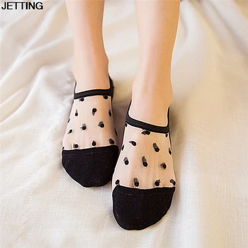 

1pair Boat Socks fashion women's summer thin cotton glass fiber socks slipper cute candy color Silk dot invisible socks