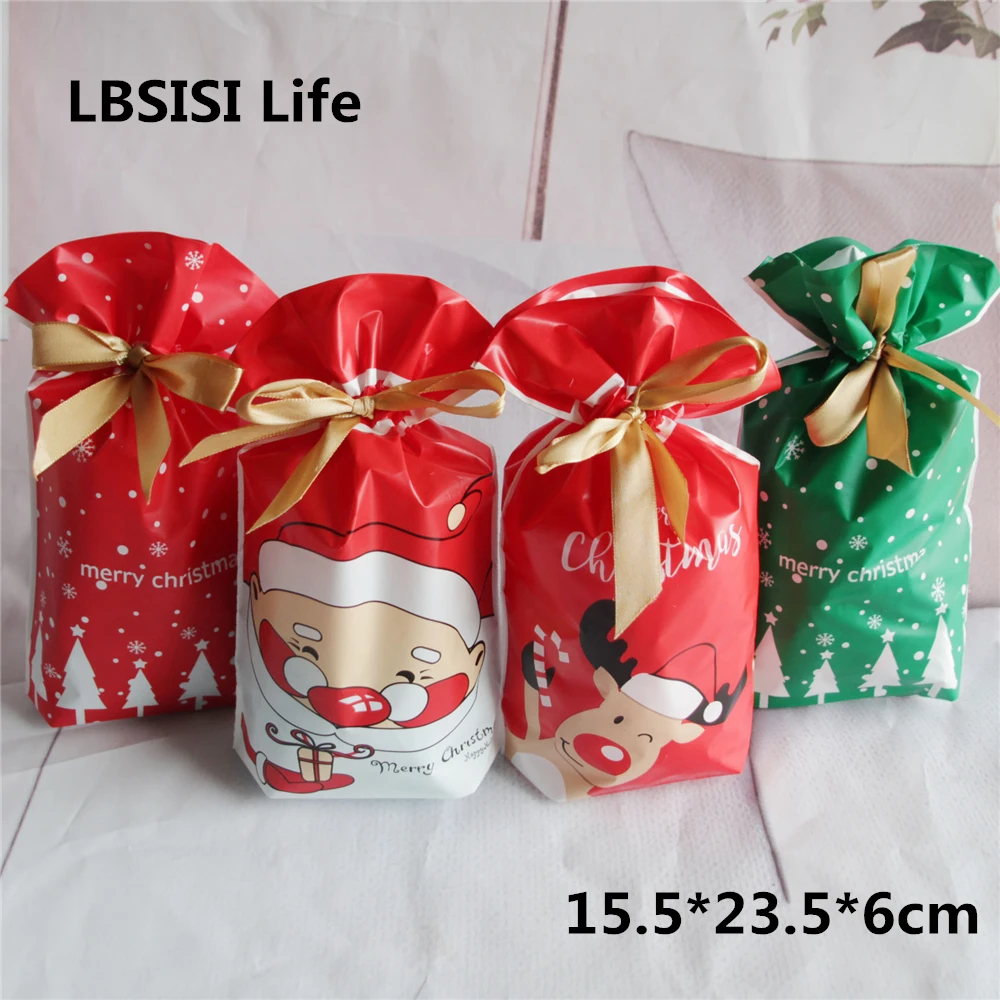 LBSISI Life 50 шт Рождественская пластиковая сумка на шнурке с ленточкой печенья
