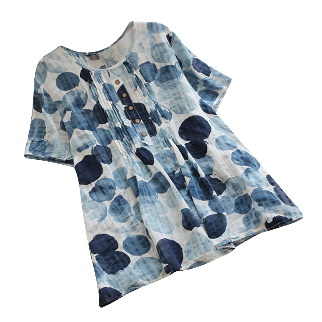 Señoras Plus Boho Botón blue Black Impreso purple Tamaño Algodón Suelta Nuevo Blusa Mujeres Vintage Tops Túnica Verano Camiseta vq4xW7zwWO