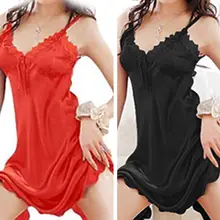 Американское сексуальное женское нижнее белье, Летняя шелковая кружевная ночная рубашка с открытой спиной и v-образным вырезом, Пижама