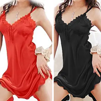 

USA Sexy Lingerie Women Summer Silk Lace Backless Nightdress V-Neck Sleepwear