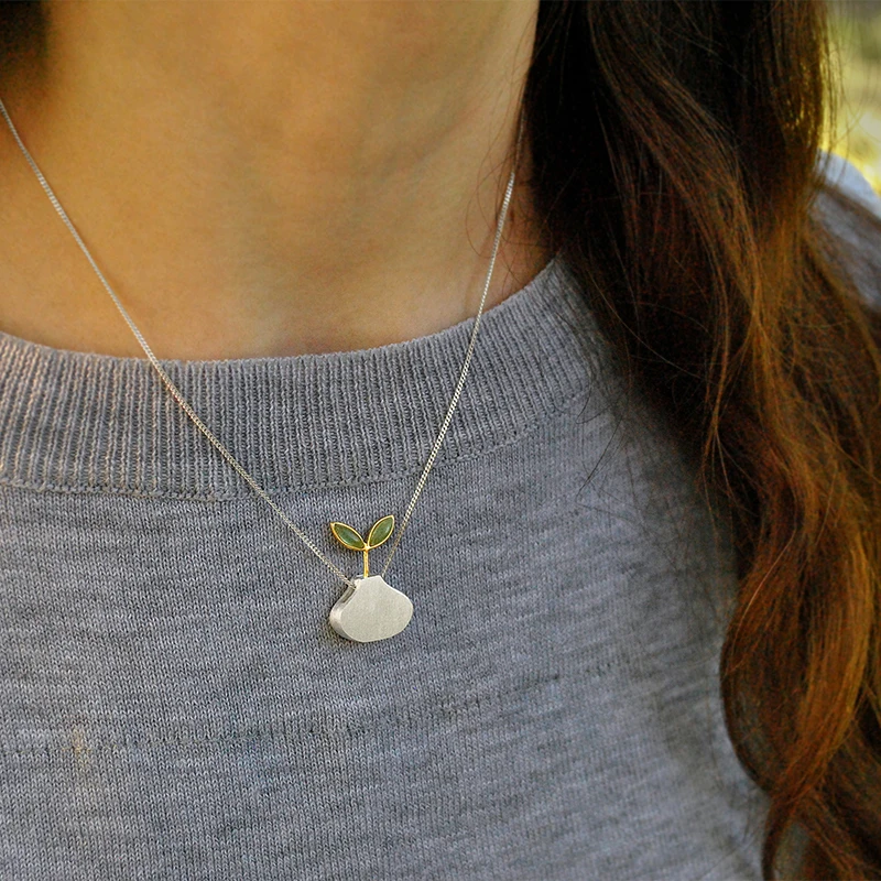 Lotus Fun 925 Sterling Silver Natural Aventurine Handmade Leaf Pendant without Chain Women silver pendant