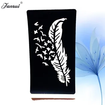 

HOT Henna Tattoo Stencil Feather Flying Birds Waterproof Fake Tattoo Template Sticker For Airbrush Body ARM Feet Painting AG86