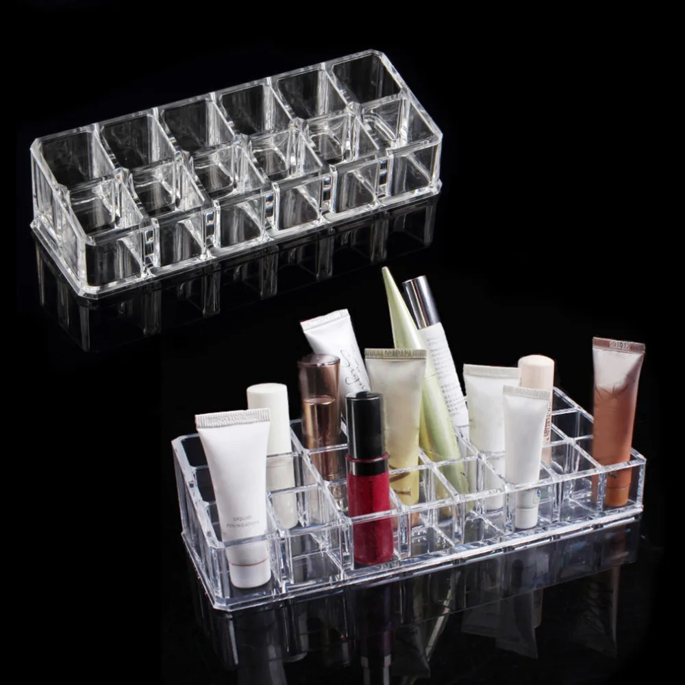 12 Trapezoid Clear Acrylic Makeup Display Lipstick Stand Case Makeup