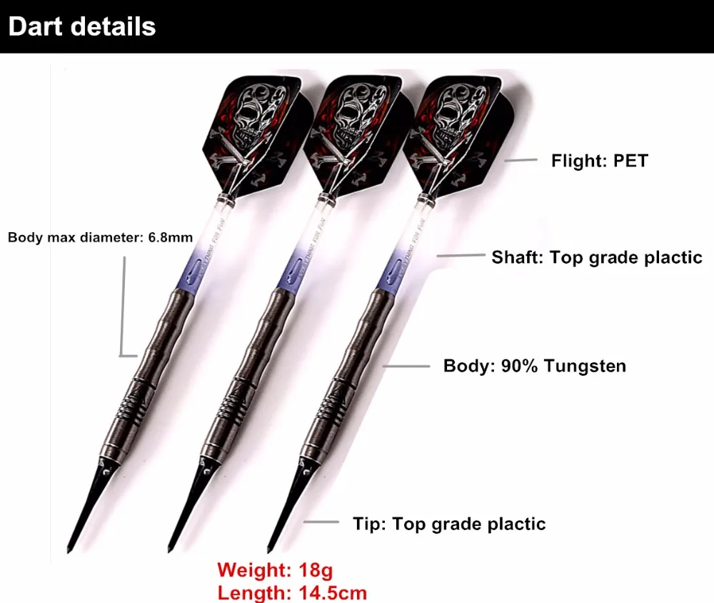 Cuesoul 3 шт./компл. 18 г 14.5 см профессиональный мягкий наконечник Дартс Лидер продаж Вольфрам Дартс с электронным Дартс иглы