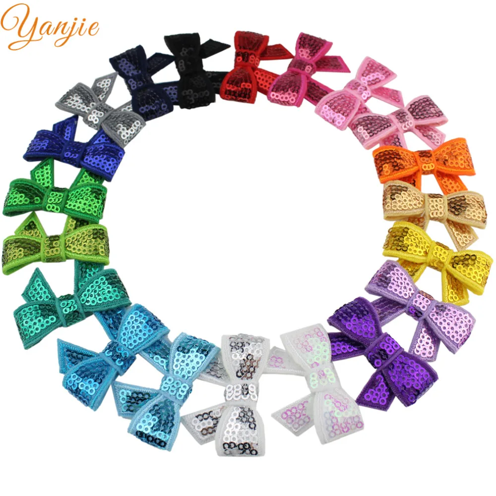 

DHL 900pcs/lot 1.8" Mini Sequin Hairbow For Girls Solid Glitter Hair Bow Without Hair Cllips Kids DIY Hair Accessories