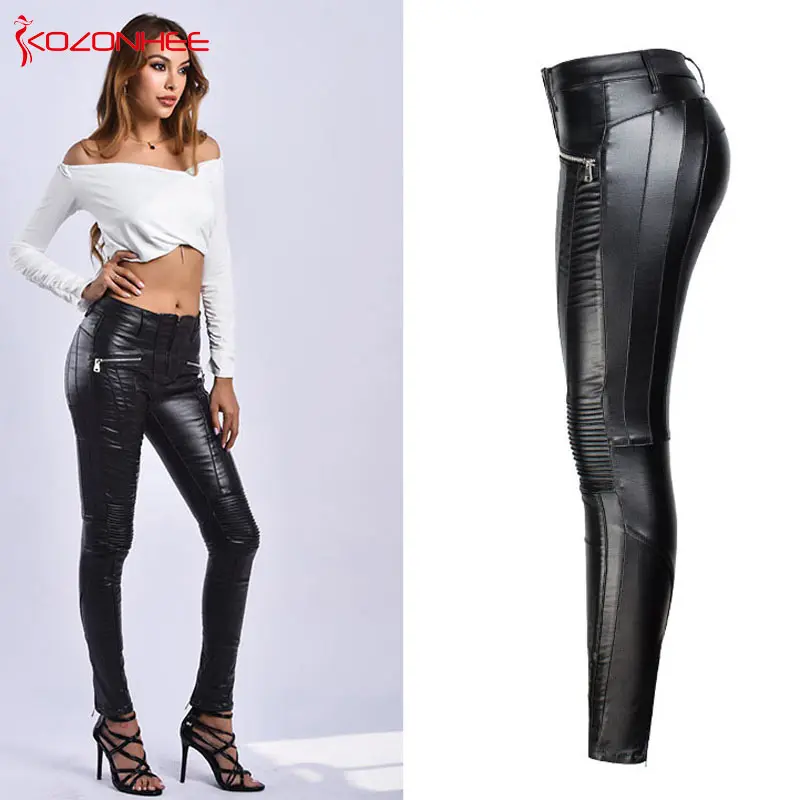 Стрейчевые черные женские брюки из искусственной кожи с низкой талией, эластичные женские колготки, узкие брюки из искусственной кожи размера плюс#46