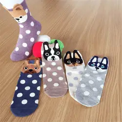 6 пар милые животные хлопковые носки для женщин женские Kawaii мультфильм собака носки дышащие Женские Смешные носки косплей