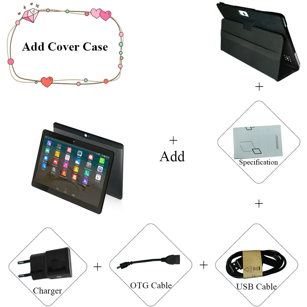 Add cover case ANRY новейший 10-дюймовый планшетный ПК 3G четырехъядерный 4 Гб ОЗУ 32 Гб ПЗУ две sim-карты 7,0 Мп Android 10,1 gps Bluetooth WiFi планшетный ПК - Комплект: Add cover case