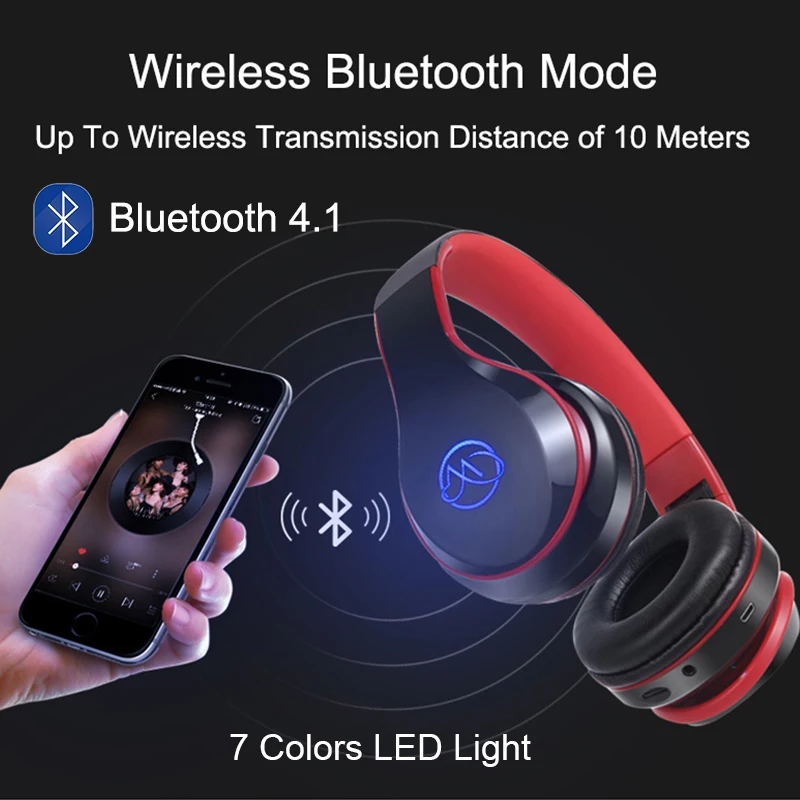 Светящиеся стерео Casque аудио Bluetooth наушники Беспроводная большая гарнитура
