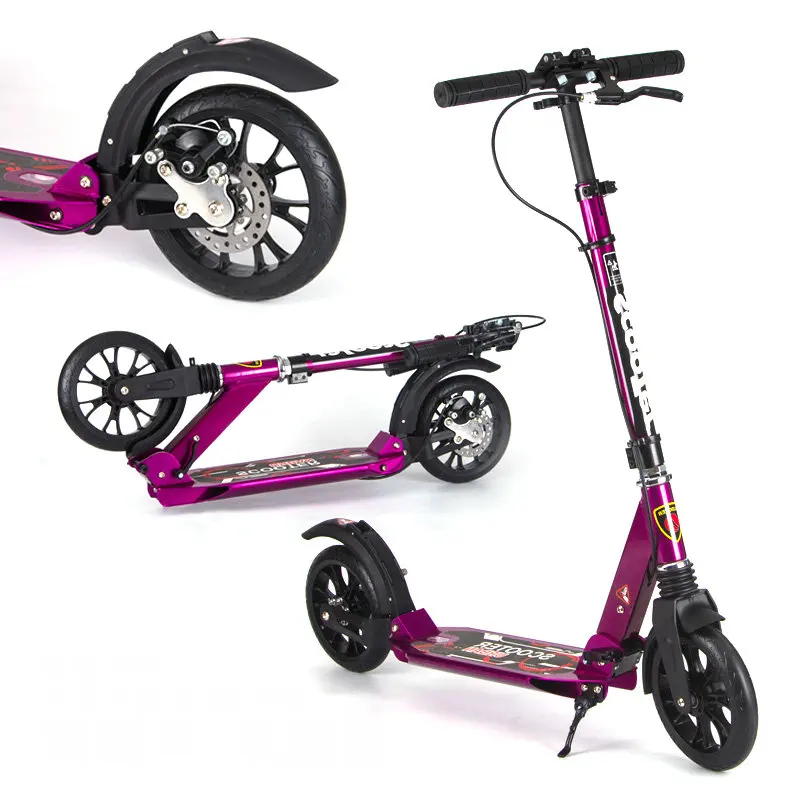 Новое поступление Disck тормоз Фиолетовый Взрослый скутер с 20*4 см большое ПУ колесо, двойной амортизацией подростков скутер может нагрузить 150 кг