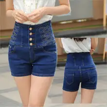 Новая летняя модная повседневная тонкая одежда больших размеров в европейском и американском стиле с завышенной талией синие джинсовые шорты Одежда