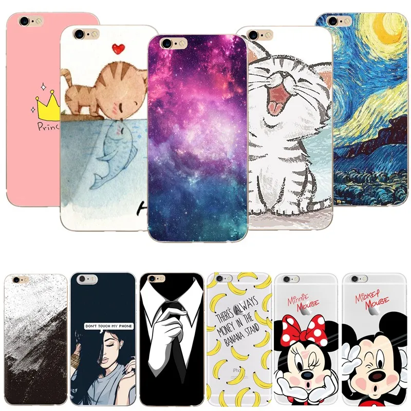 

Silicone Cat Case For Capinha iphone 6 6S 7 8 Plus Transparente Mickey Starry Night Art Back Cover For iphone 5se 5s 5 Bags Capa