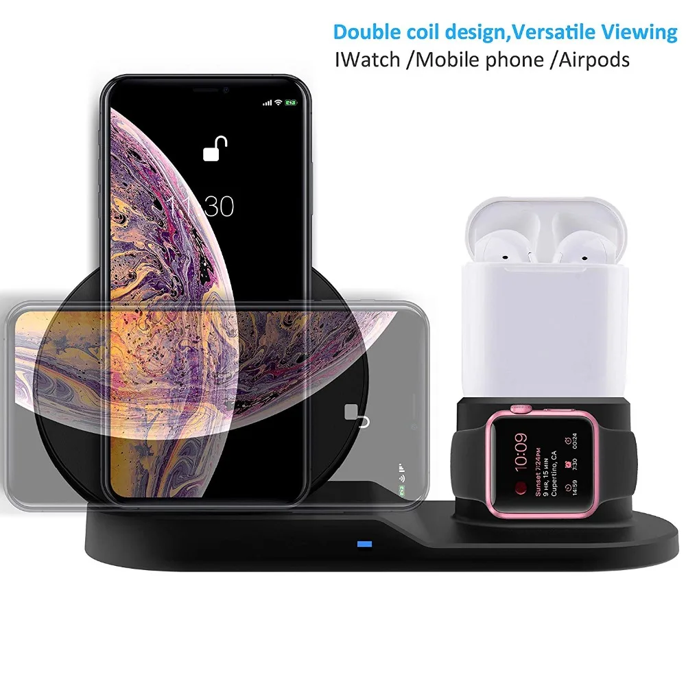 Wireless Charger Stand for iPhone AirPods Apple Watch, Charge Dock Station Charger for Apple Watch Series 5/4/3/2 iPhone 11 X XS