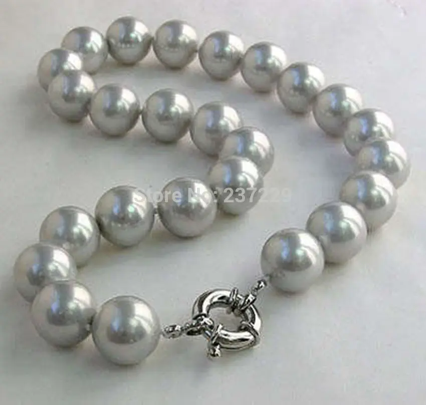 

Wholesale price FREE SHIPPING ^^^Charming Grey 12 mm South Sea shell Pearl Necklace 18