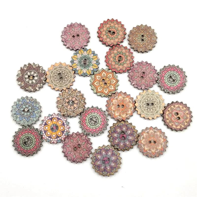 50pcs Painted Gear Wooden Buttons for Handwork Sewing Scrapbooking Handmade Clothing Crafts Accessories Sewing Art 2025mm (3)