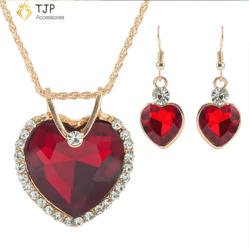 TJP 2018 Gold Color Trendy Zircon Pendant Necklace Earrings Crystal Classic Choker Heart Earring Jewerly Set | Украшения и