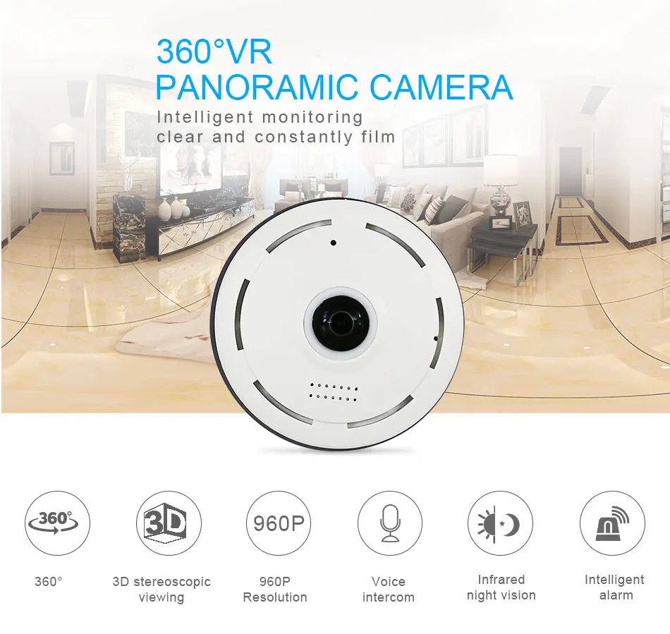 HD рыбий глаз IP 960 P 360 градусов 1.3MP сеть домашней безопасности WiFi Виртуальная реальность смарт-лампа панорамный фотоаппарат инфракрасный, ночное видение Поддержка TF карты