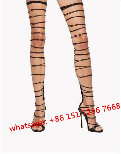 Sexy Lace Up Over Knee High Gladiator Sandals High Heels Riri Sandals Cross Strappy Stiletto Thigh High Summer Boots Shoes Woman