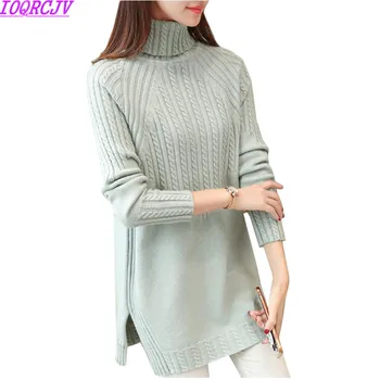 

Women Turtleneck Sweater Long Sleeve Knit Pullover 2018 New Fashion Winter Warm Sweater Solid color Loose Casual Women Tops H5