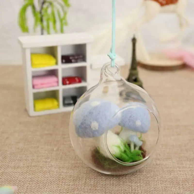 Non-Finished Kids Children Summer DIY Handmade Educational activity Blue Mushroom Plant Wool Needle Felt Kit No-Finish Material