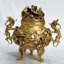 Коллекция китайский латунный Резной Большой Дракон благовония горелка домашнего искусства украшения старинная курильница Длинные 16 см/6,3 дюйма