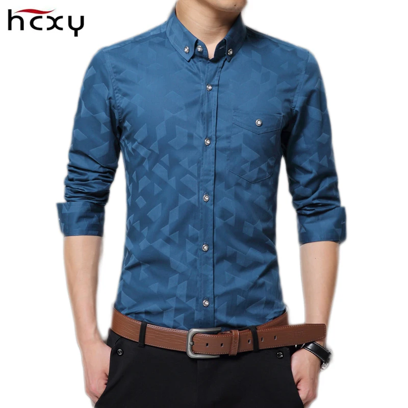 

HCXY2017 New Fashion Brand Mens Clothes Slim Fit Men Jacquard Long Sleeve Shirt Male Dot Casual Man Shirt Social Plus Size 5X