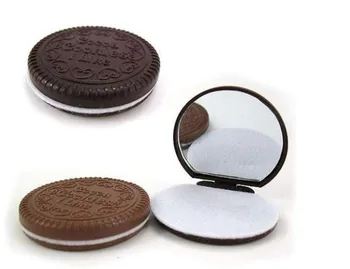 

Protable simulated chocolate cosmetic mirror with mini comb,sandwich biscuit shape compact mirror as make up accessory