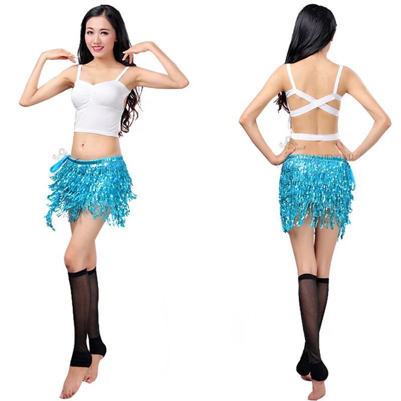 Belly Dance Belt Women Lady Costume 4-layer Sequins Tassel Hip Scarf Triangle Latin Dance Wear Bellydance Waist Chain
