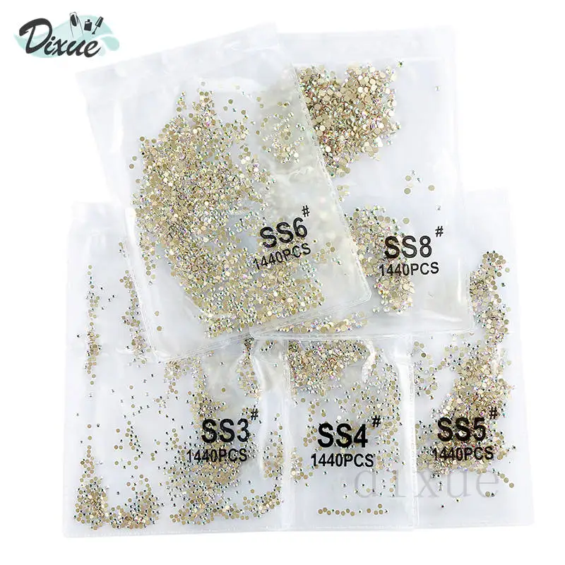  SS3-SS40 Gold AB Crystals gems stones rhinestones non hotfix gold flat back for nail art Nail stick