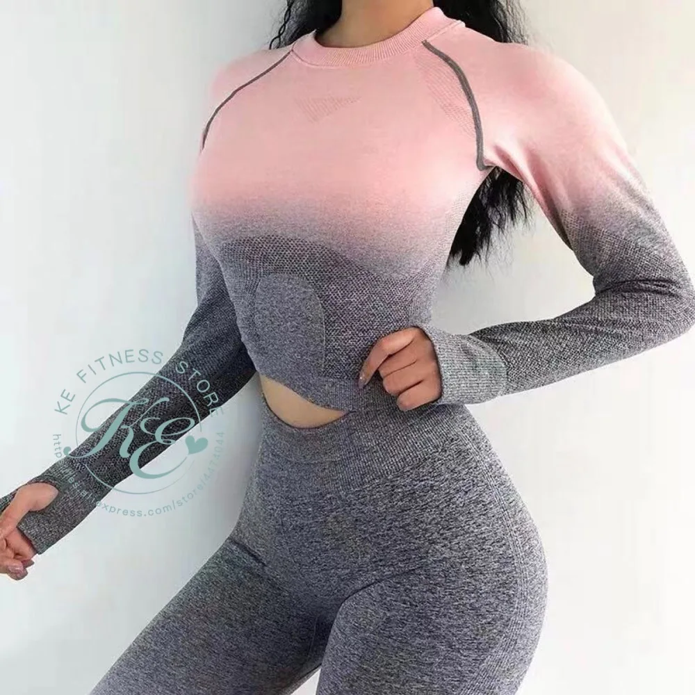 KE Set deportivo de mujer con camiseta y леггинсы, conjunto deportivo femenino Йога бег, фитнес, Спорт conjunto mujer