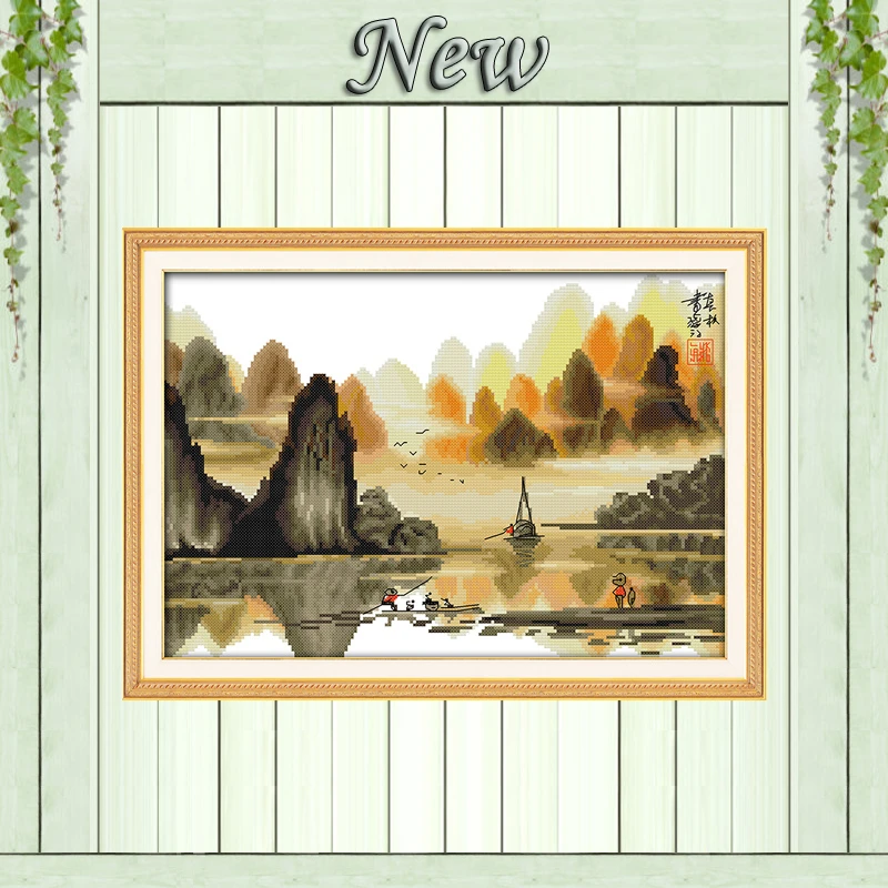 

GuiLin Poetic Li River Beautiful Scenery 11CT Counted print on Canvas DMC 14CT Cross Stitch diy Embroidery kits Needlework Sets