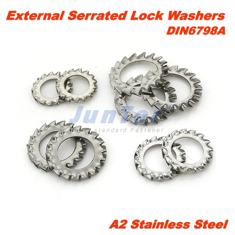 

1000pcs/lot M2.5 M3 M4 M5 M6 M8 M10 M12 DIN6798A A2 Stainless Steel External Serrated Lock Washers