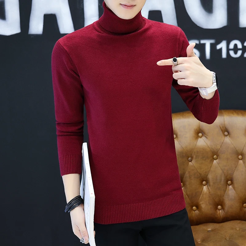 LEFT ROM 2019 Men Turtleneck Sweater Autumn Winter Solid Color Casual Sweater Men's Slim Fit Knitte
