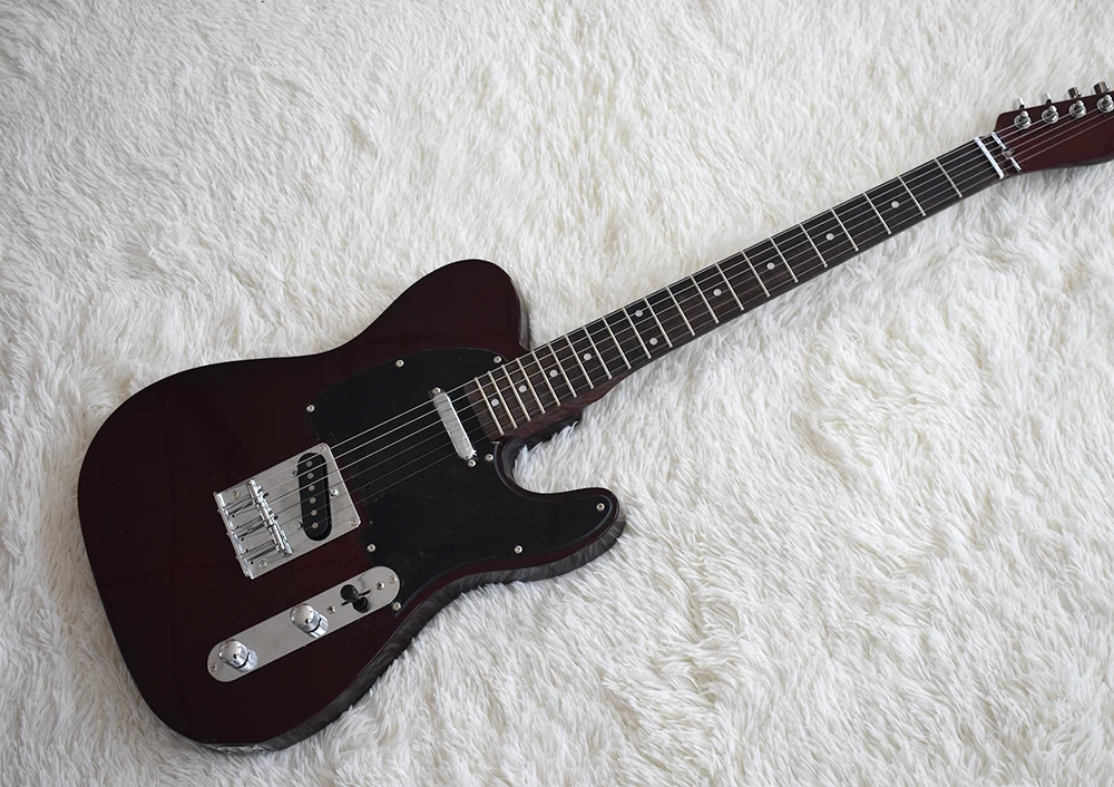 

Factory Custom Dark Red Electric Guitar with Chromed Hardware, Thru Body Strings, SS Pickup, Can be Customized