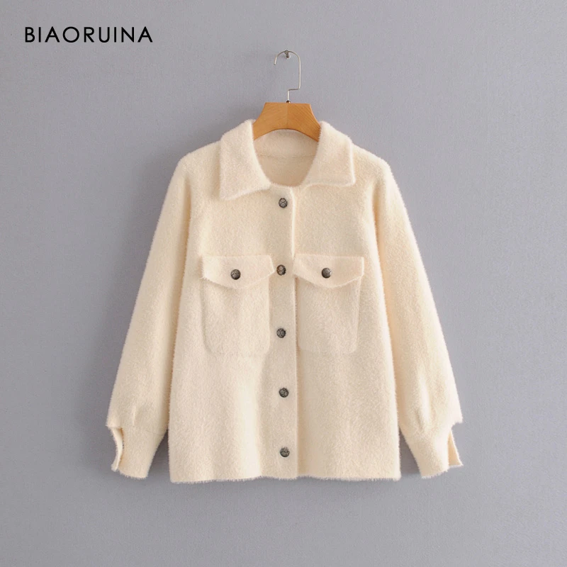 

BIAORUINA Women's High Street Warm Faux Fur Jacket Coat Female Single Breasted Fashion All-match Coat 2019 Autumn Winter