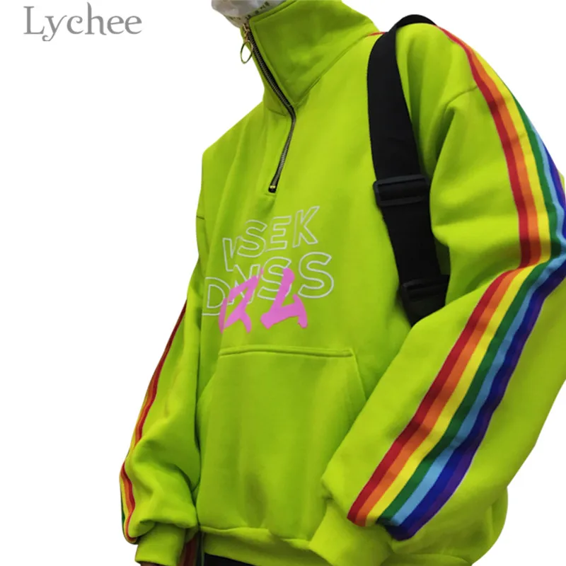 Lychee Harajuku японский Радуга полоса молния женский свитер флис с длинным рукавом