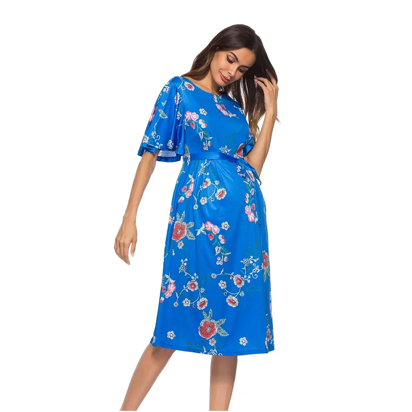 

Pregnancy Dresses Short Sleeve Print Floral Maternity Dress For Pregnant Women Clothes Gravidas Vestdios Maternity Clothing