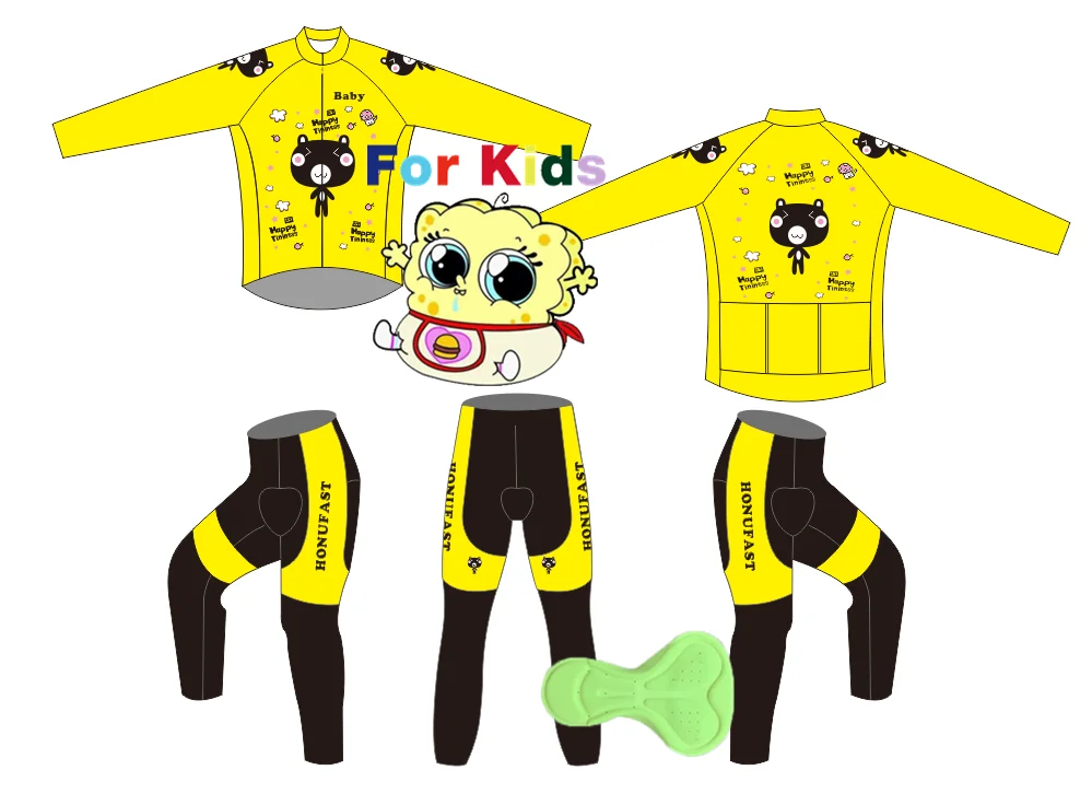 2018 Honu Fast Yellow Small bear Spring and autumn season children major Long sleeves for Cycling Jersey Quick dry permeability | Спорт и