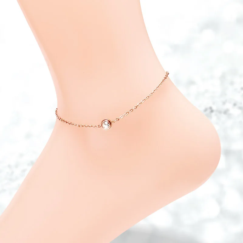 

Martick Elegant Simple Style Round Single Cubic Anklets For Women Fashion Jewelry Prevent Allergy Summer Jewelry Ank200