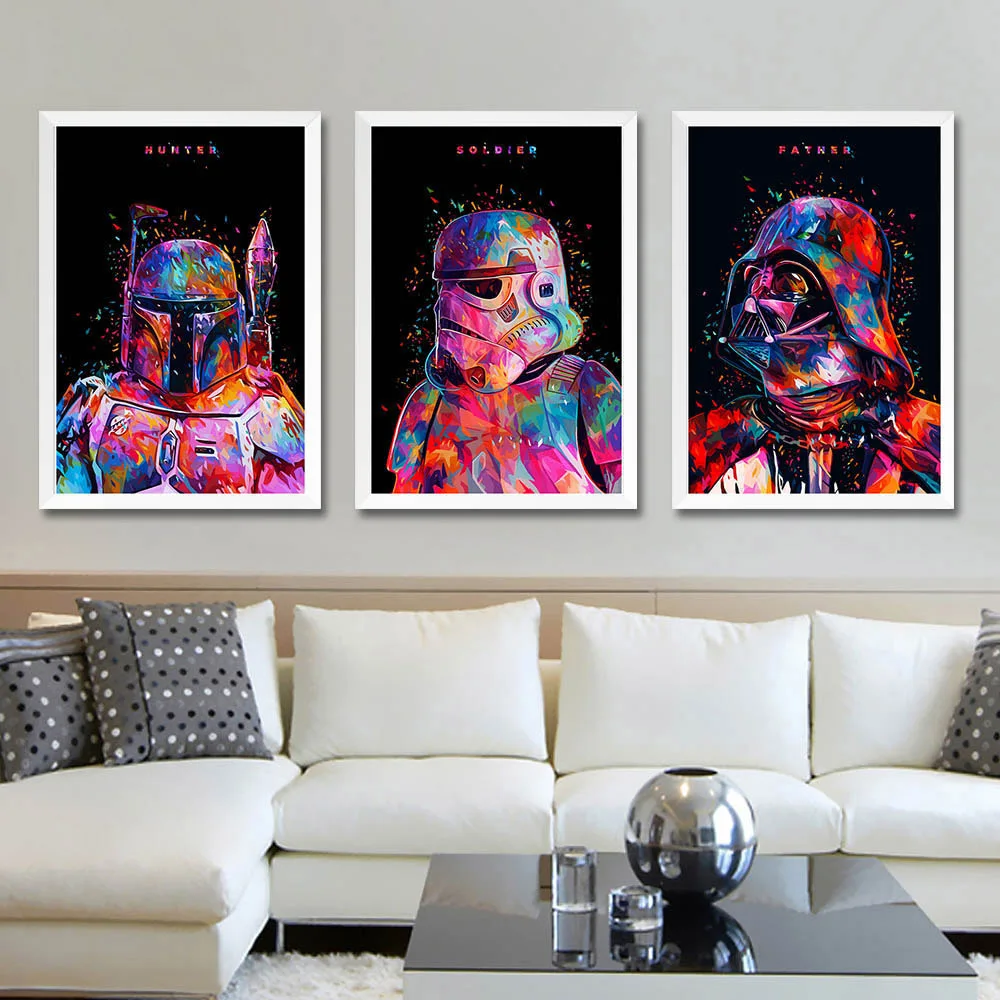 Framed 3pc Print Abstract Darth Vader Stormtrooper movie post canvas