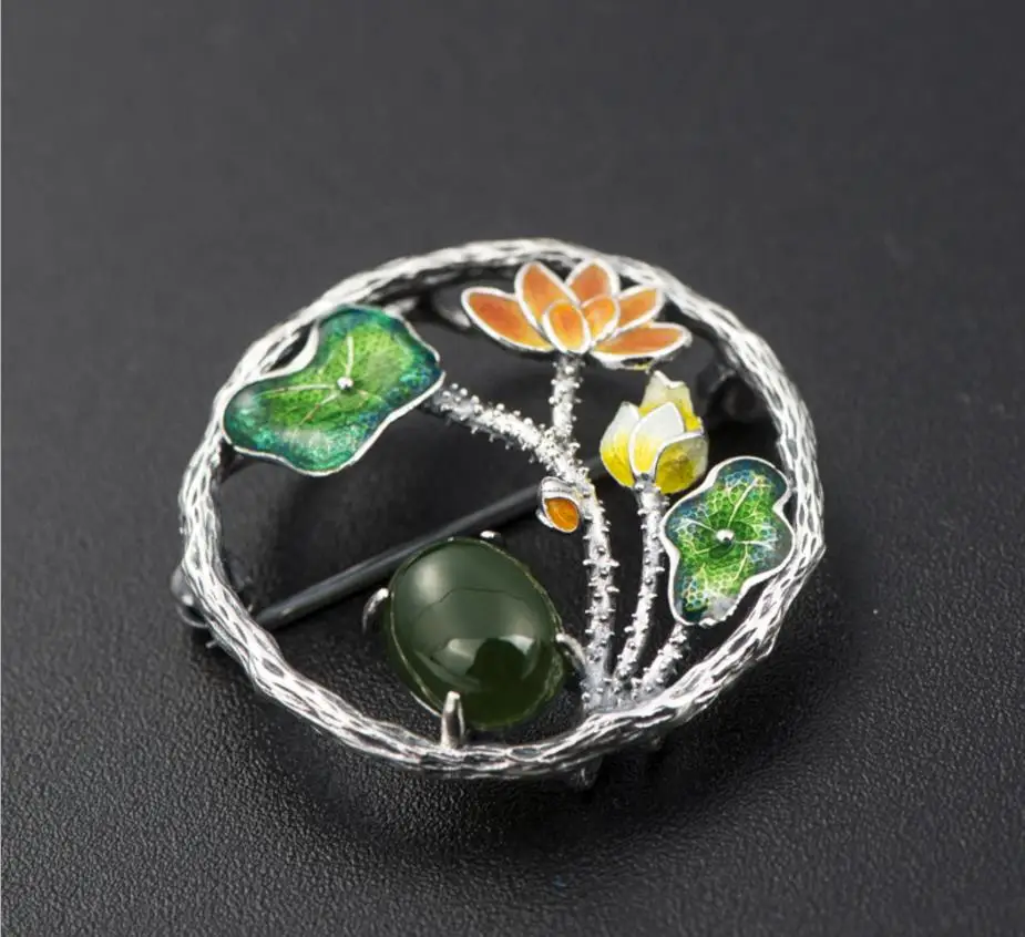 

Fashion Jewelry Real S925 Sterling Silver Hand Made Jewel Chinese Traditional Cloisonne Women Fashion Luxury Butterfly Brooches