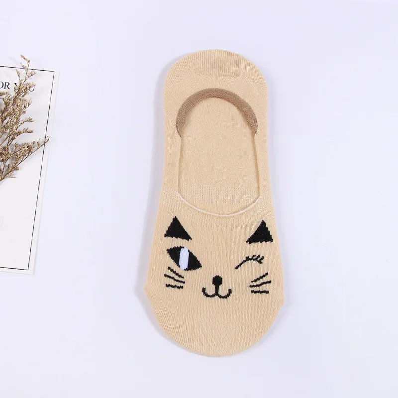 Женские летние и весенние хлопковые носки; тапочки; креативные невидимые носки с нескользящей подошвой; 5 цветов; цвет белый, черный, кот; дизайн - Цвет: 5